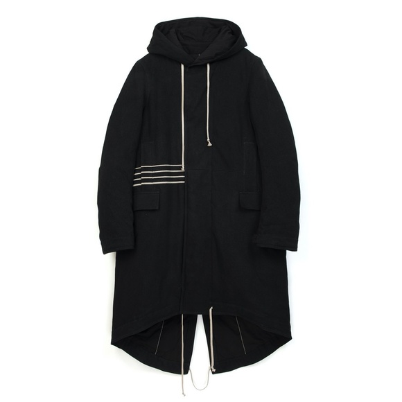 Rare DRKSHDW by Rick Owens Padded Fishtail Oversized Hooded Parka in Black Denim - Picture 2 of 14